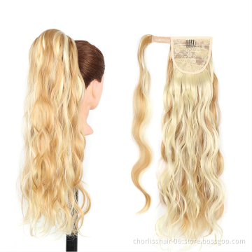 Wholesale Natural Color Chorliss For Afro Women Kinky Curly Hairpiece Clip In Wrap Around Magic Synthetic Ponytail Extensions